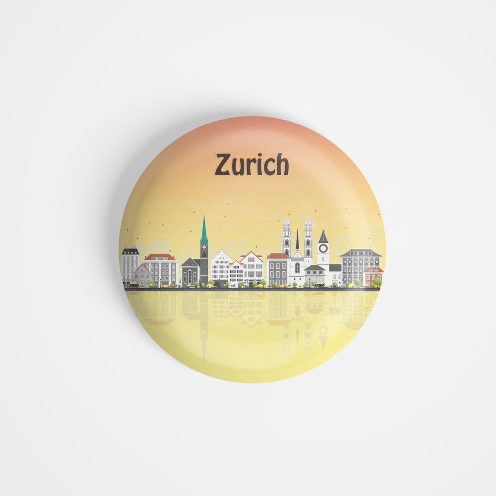 dhcrafts Round Fridge Magnet Multicolour Places Zurich City In Switzerland Glossy Finish Design Pack of 1 (75 mm)